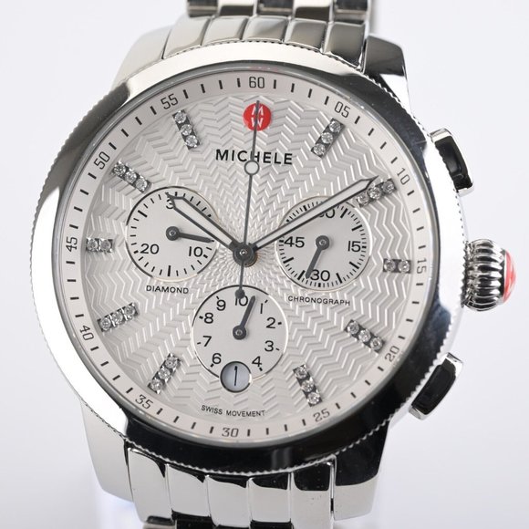 Michele Uptown Steel Diamond Wave Dial 39mm Ladies Watch W/ B&P main image 6